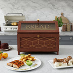 Wooden Bread Box Large Double Layer Flip Top with Golden Trim - Countertop Bread Storage Container for Kitchen Organization, Keeps Bread Fresh, 4 Colors, Great Housewarming Gift