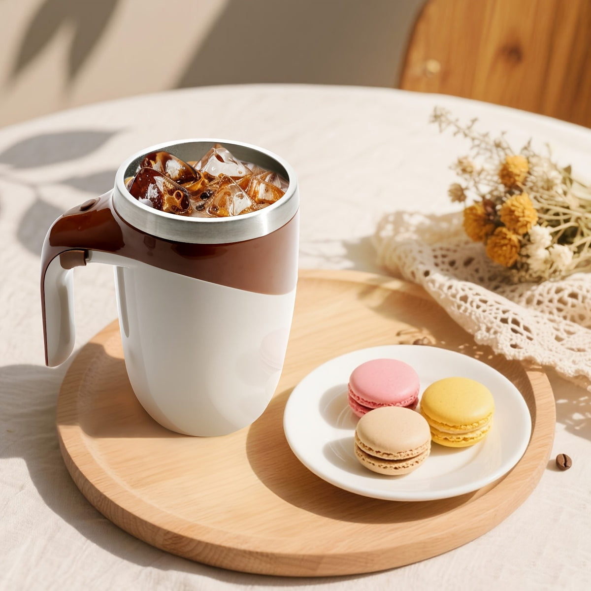 Self Stirring Coffee Cup 8.45oz Automatic - One Button Electric Mixing Mug with Lid, Reusable Travel Cup for Coffee, Milk & Protein Powder, Style A & B, Perfect Christmas Gift