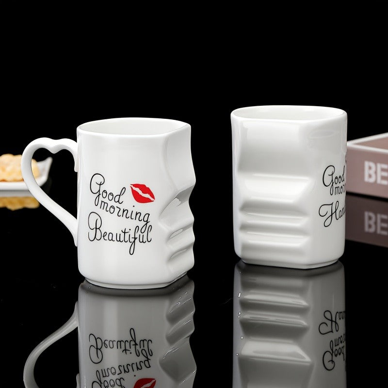 Ceramic Couple Mug Set of 2 – Kissing Design Insulated Love Mugs 360ml 12oz for Coffee Tea, Anniversary Wedding Valentine's Day Gift