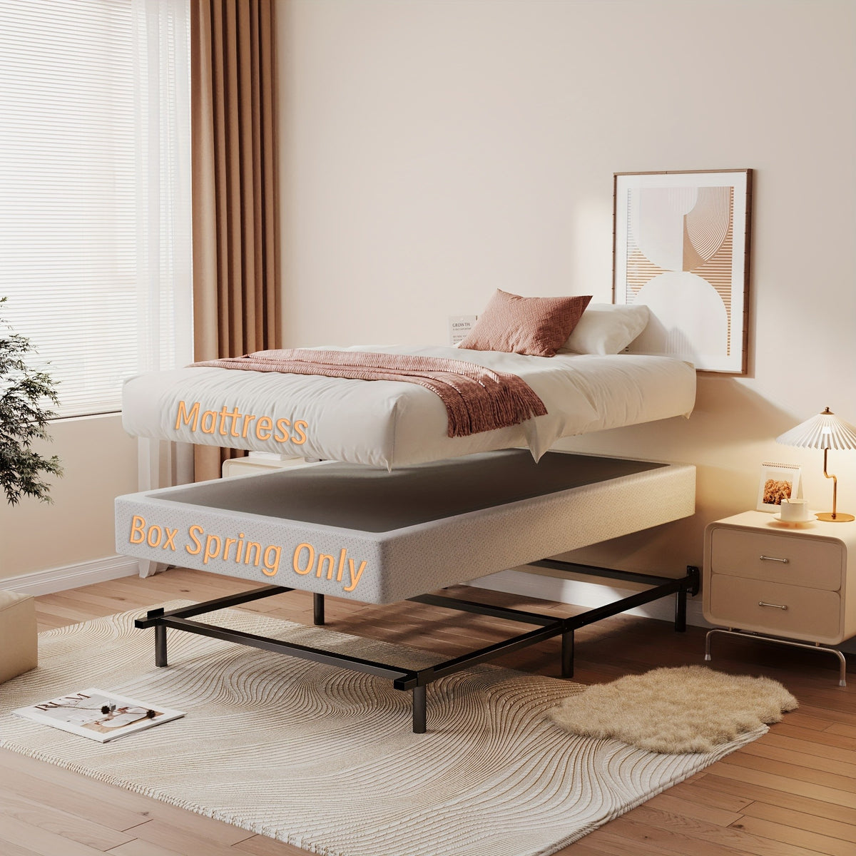5" High Profile Box Spring with Cover | Heavy Duty Reinforced Steel, Quiet Noise-Free, Easy Assembly – Twin XL Mattress Foundation