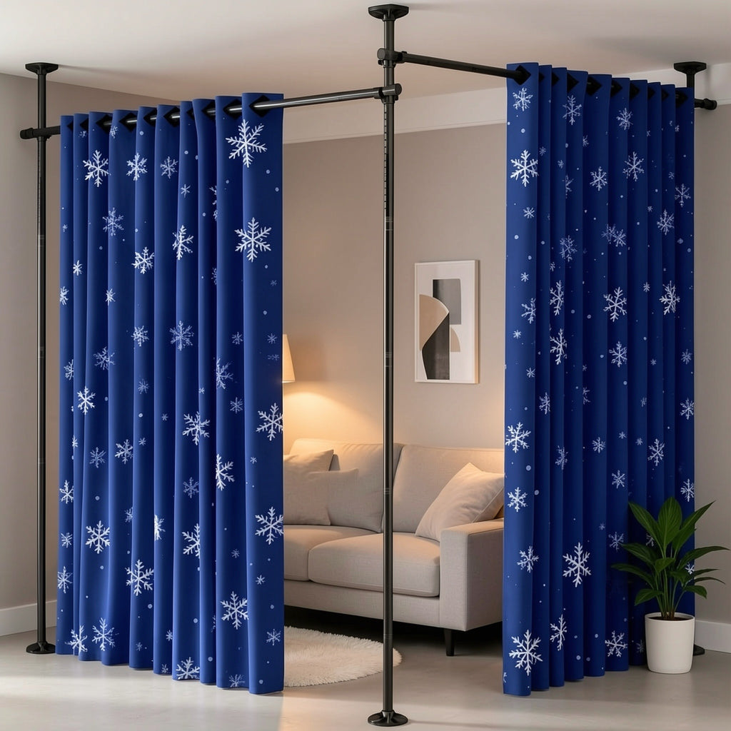 Adjustable Room Divider Curtain Rod | No-Drill Floor-to-Ceiling Tension Pole, 28–171" W × 48–120" H, Heavy Duty – Black & White