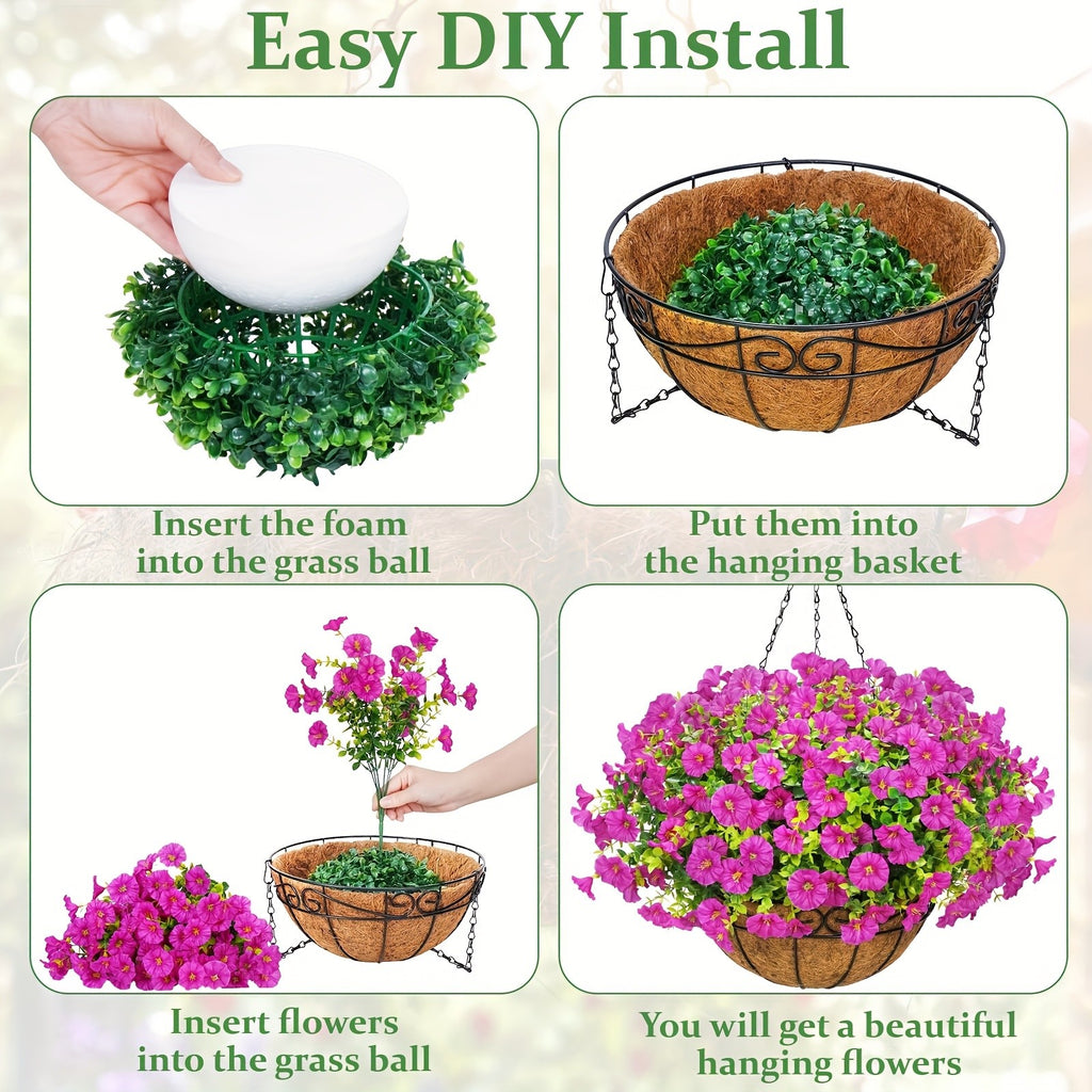 UV-Resistant Artificial Hanging Flowers with Container – Fake Petunia Hanging Plants in 6 Colors, Realistic Faux Blooms for Outdoor Garden, Patio, Porch, Balcony Railing, Wedding & Mother’s Day Decor