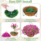 UV-Resistant Artificial Hanging Flowers with Container – Fake Petunia Hanging Plants in 6 Colors, Realistic Faux Blooms for Outdoor Garden, Patio, Porch, Balcony Railing, Wedding & Mother’s Day Decor