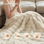Luxury Faux Rabbit Fur Throw Blanket – Super Soft Plush Warm Blanket for Couch Bed Office Travel, 4 Colors, Throw Twin Queen King, All-Season Gift