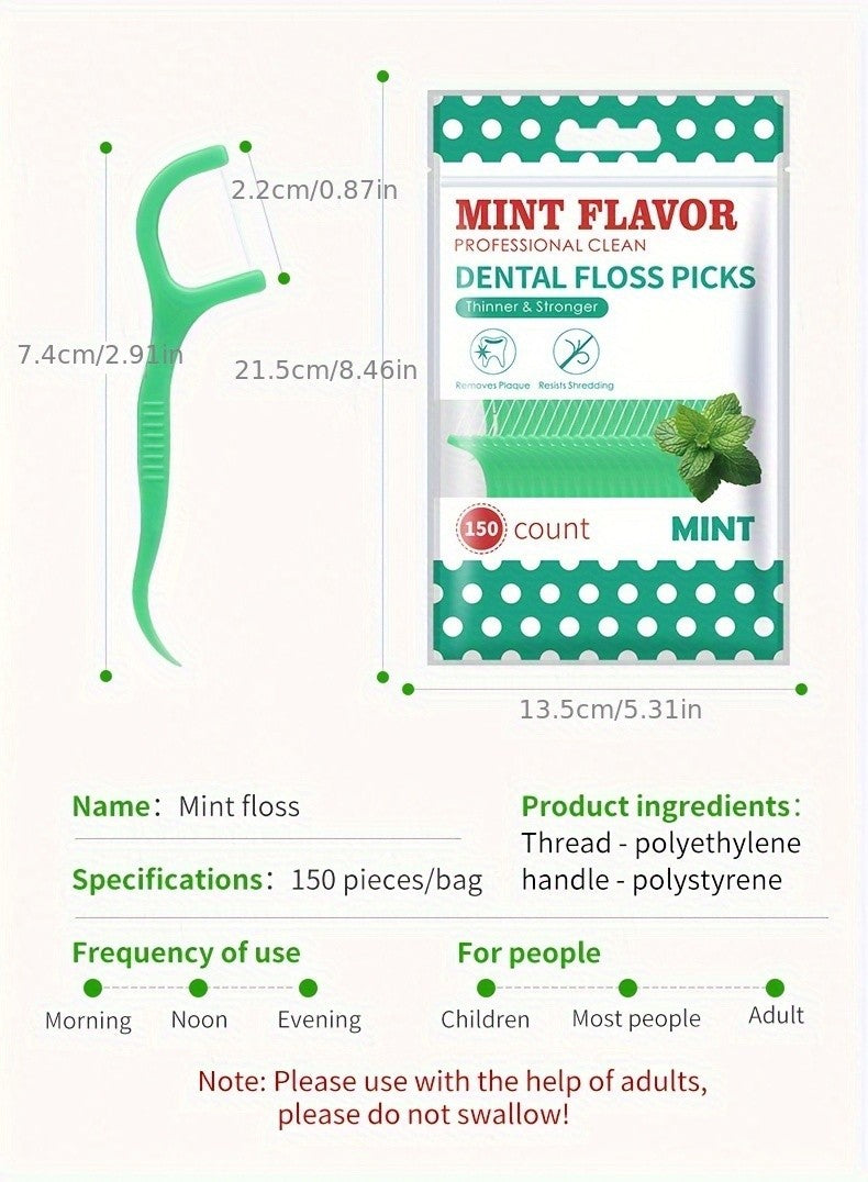 Mint Flavor Dental Floss Picks 300 600 Count Disposable PE Floss Sticks Upgraded Thinner Stronger Plaque Removal Travel Oral Care Fresh Breath