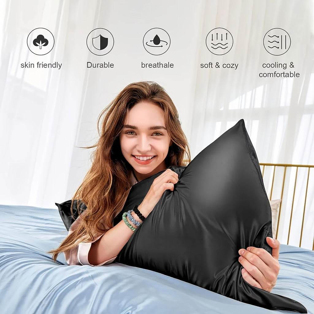Mulberry Silk Pillowcases 2pcs - 600 Thread Count Solid Color Cooling Pillow Covers with Hidden Zipper for Hair and Skin Care Bedroom Sofa Machine Washable