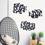 3-Piece Metal Wall Art Set – Love Life Laughter Letter Sign Silhouette | Modern Elegant Black Wall Decor for Living Room, Bedroom & Kitchen | Stylish Home Art Decoration