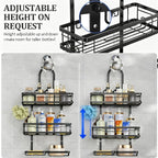 Hanging Shower Rack 5-Piece Set with Soap Holder, Towel & Bathrobe Hook | No-Drill Rust-Proof Adjustable Shower Caddy for Bathroom Storage