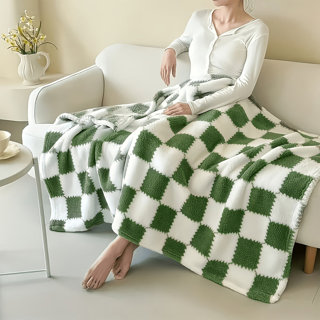 Checkerboard Flannel Throw Blanket 3D Embossed Super Soft Plush Fleece Aesthetic Checkered Blanket for Sofa Bed OEKO-TEX Machine Washable 5 Colors