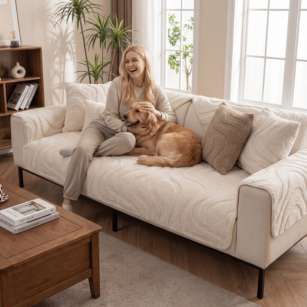 Velvet Sofa Cover Non-Slip Washable Plush Couch Slipcover Pet Friendly Thick Padded Furniture Protector 1 2 3 4 5 Seat Living Room Bedroom