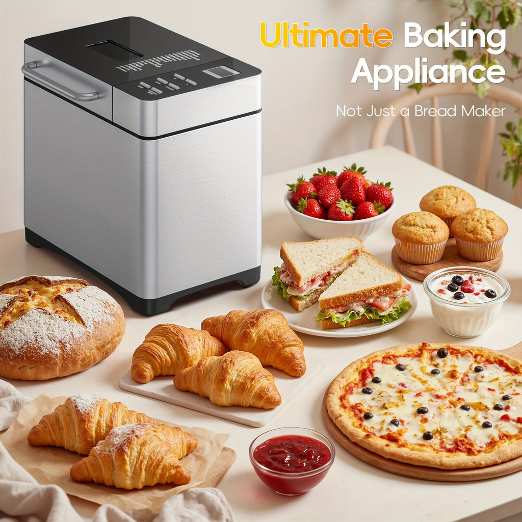 Bread Maker Machine 19-in-1 with Auto Nut & Fruit Dispenser, Ceramic Non-Stick Pan, Clear Viewing Window, 15-Hour Timer – Up to 2 LB Loaf