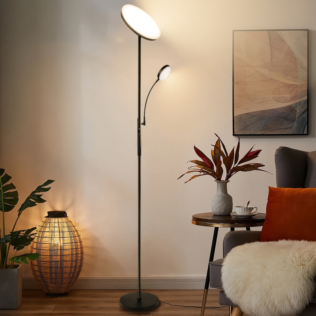 LED Torchiere Floor Lamp 27W+7W Dual Light with Reading Arm, 4 Color Temperatures, Dimmable, Remote & Touch Control – Home & Office Standing Lamp | Nuvia Haven