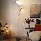 LED Torchiere Floor Lamp 27W+7W Dual Light with Reading Arm, 4 Color Temperatures, Dimmable, Remote & Touch Control – Home & Office Standing Lamp | Nuvia Haven