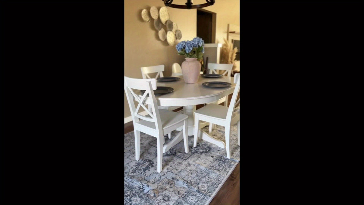 Vintage Retro Area Rug – Machine Washable Non-Slip Low Pile Chenille Print Carpet for Living Room, Bedroom, Dining Room & Home Office, Blue, Multiple Sizes