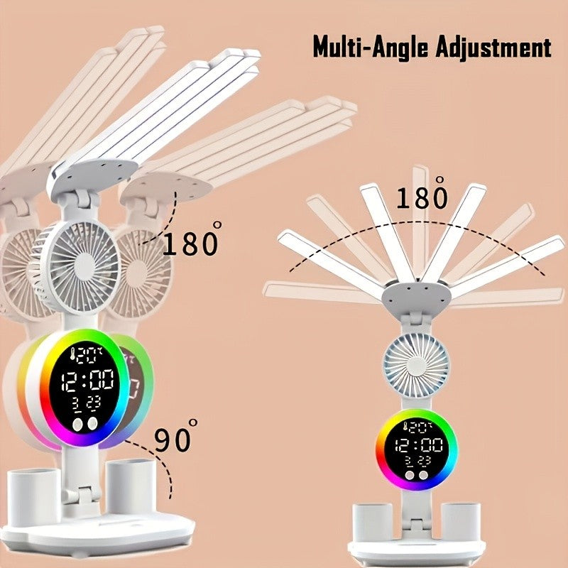 Smart Touch LED Desk Lamp USB Dual Head with Built-in Fan, 3-Color Dimmable, Smart Display, Pen Storage & Night Light – Eye-Caring Study & Home Office Lamp – 1 or 2 Pack