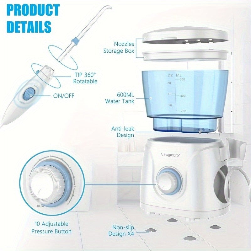 Water Flosser for Teeth & Braces – 8 Jet Tips, 10 Pressure Settings, 20oz Large Tank Oral Irrigator for Family Deep Cleaning & Braces Care