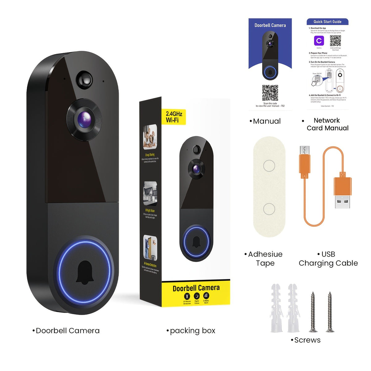 1440P Smart Video Doorbell Camera Wireless WiFi Night Vision AI Snapshot Two-Way Intercom Rechargeable Battery Local Storage Home Security