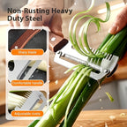 Vegetable Peeler and Slicer Set Stainless Steel with Wooden Handle – 2-Piece Kitchen Gadget with Scallion Cutter, Straight Blade & Built-In Bottle Opener