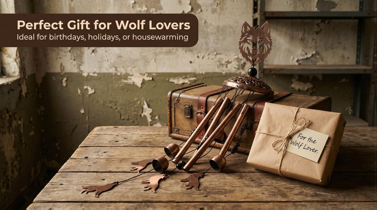 Wolf Wind Chimes Outdoor Metal – Unique Wolf Gift for Women & Men, Memorial Sympathy Birthday Gift, Patio Garden Porch & Yard Decor