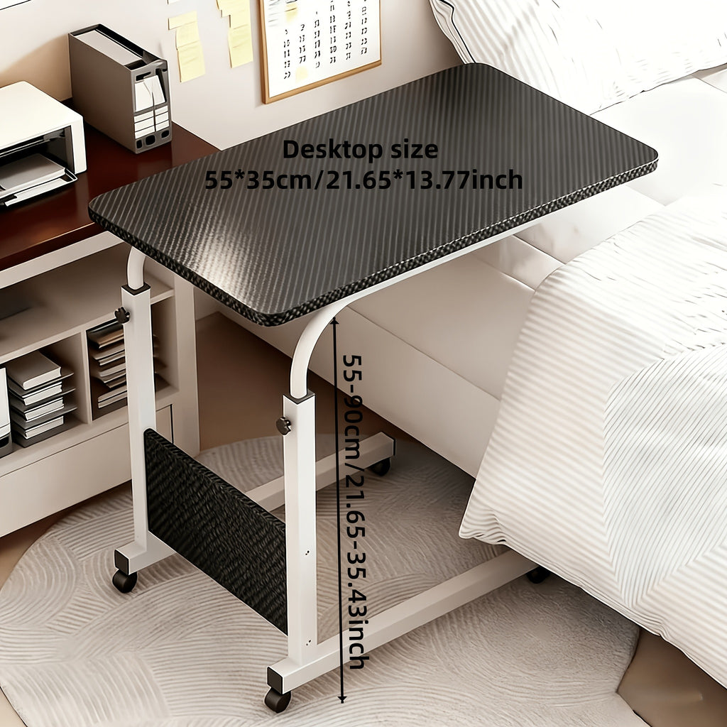 Rolling Over-Bed Table with 2-Layer Storage Rack | Mobile Bedside & Sofa Laptop Table, Solid Metal Frame, Smooth Wheels, Space-Saving Design – Multiple Colors