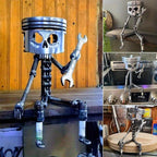 Piston Skull Sculpture with Gear Base Wrench Design Handmade Art Oddities Curiosities Car Enthusiast Home Office Desk Decor Gift