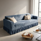 3D Jacquard Sofa Slipcover Full Cover with Elastic Skirt, Pet Proof Anti-Slip Couch Protector for 1 2 3 4 Seater Living Room Sofa, Machine Washable, Gray & Blue, 35 to 118 Inch