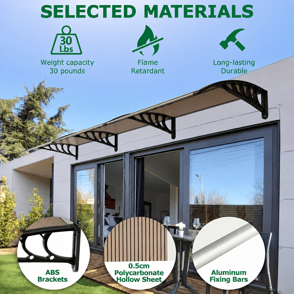 Polycarbonate Door Window Awning Canopy UPF50+ UV Rain Snow Protection Outdoor Entry Overhang 80x40 120x40 Hollow Sheet Clear Brown