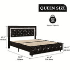 Upholstered Bed Frame with Diamond Tufted Headboard & Footboard – Faux Leather, Wooden Slats, No Box Spring Needed | Twin Full Queen King