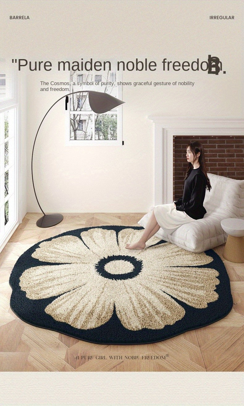 Round Area Rug Cream Irregular Shape Premium Thick Pile – Soft Accent Rug for Living Room, Bedroom, Bedside, Sofa & Coffee Table | Multiple Sizes