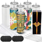 20oz Blank Sublimation Stainless Steel Insulated Tumbler with Straw Lid & Brush – Bulk Pack (4/8/16/20/50-Pack) for Iced Coffee, Juice, Camping & Events