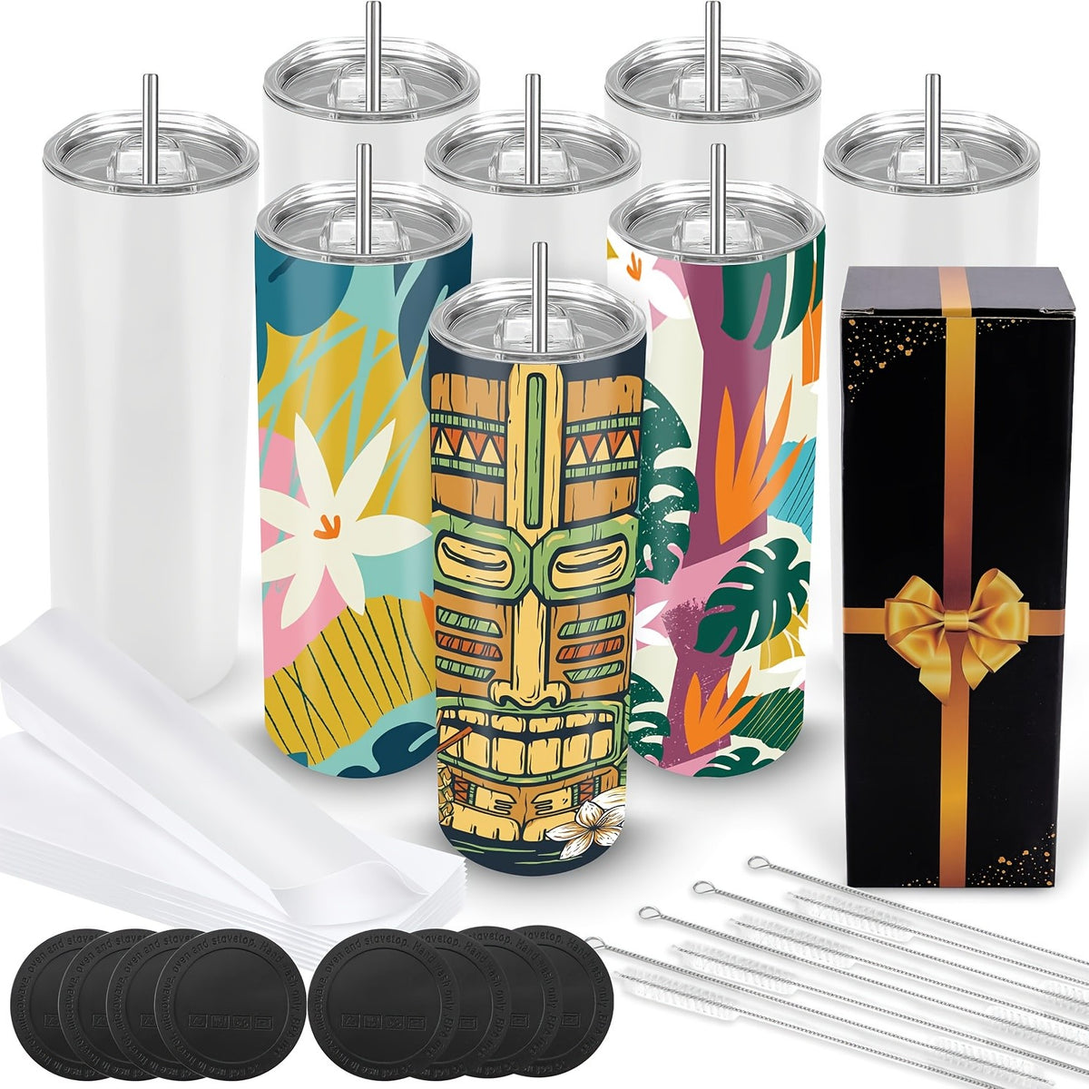20oz Blank Sublimation Stainless Steel Insulated Tumbler with Straw Lid & Brush – Bulk Pack (4/8/16/20/50-Pack) for Iced Coffee, Juice, Camping & Events