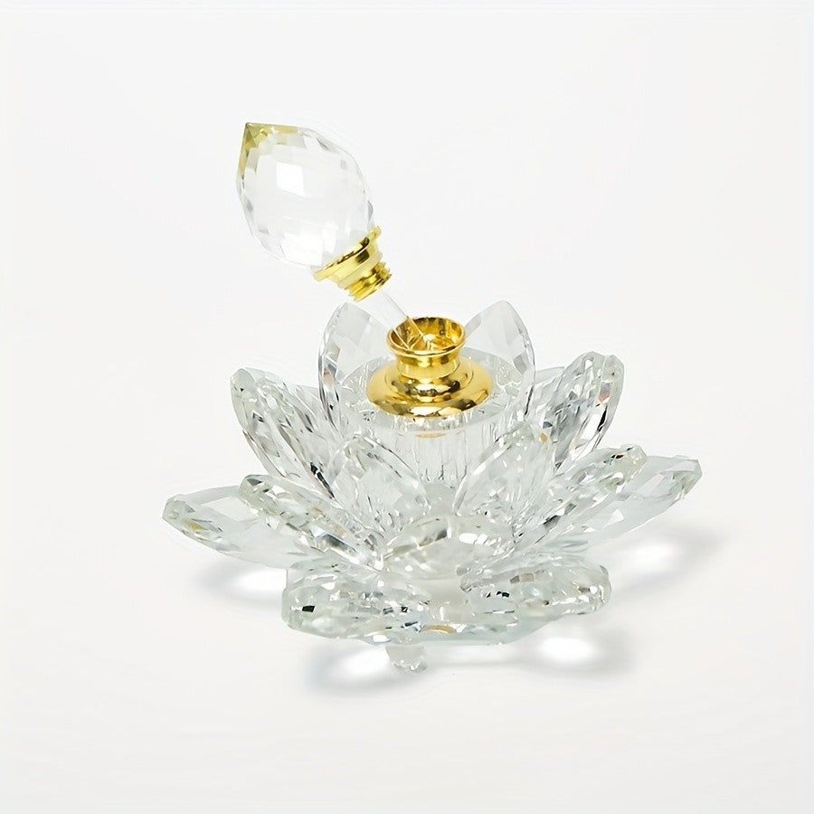Lotus-Shaped Crystal Glass Decorative Bottle Desktop Ornament Vase Home Decor Accent Birthday Christmas Gift Purple White Blue