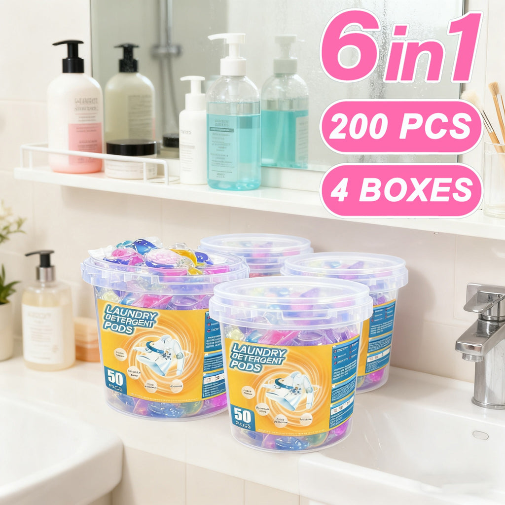 6-in-1 Laundry Detergent Beads with Long-Lasting Fragrance – Laundry Pods for Cleaning & Refreshing, 50 / 100 / 200 Count Value Packs