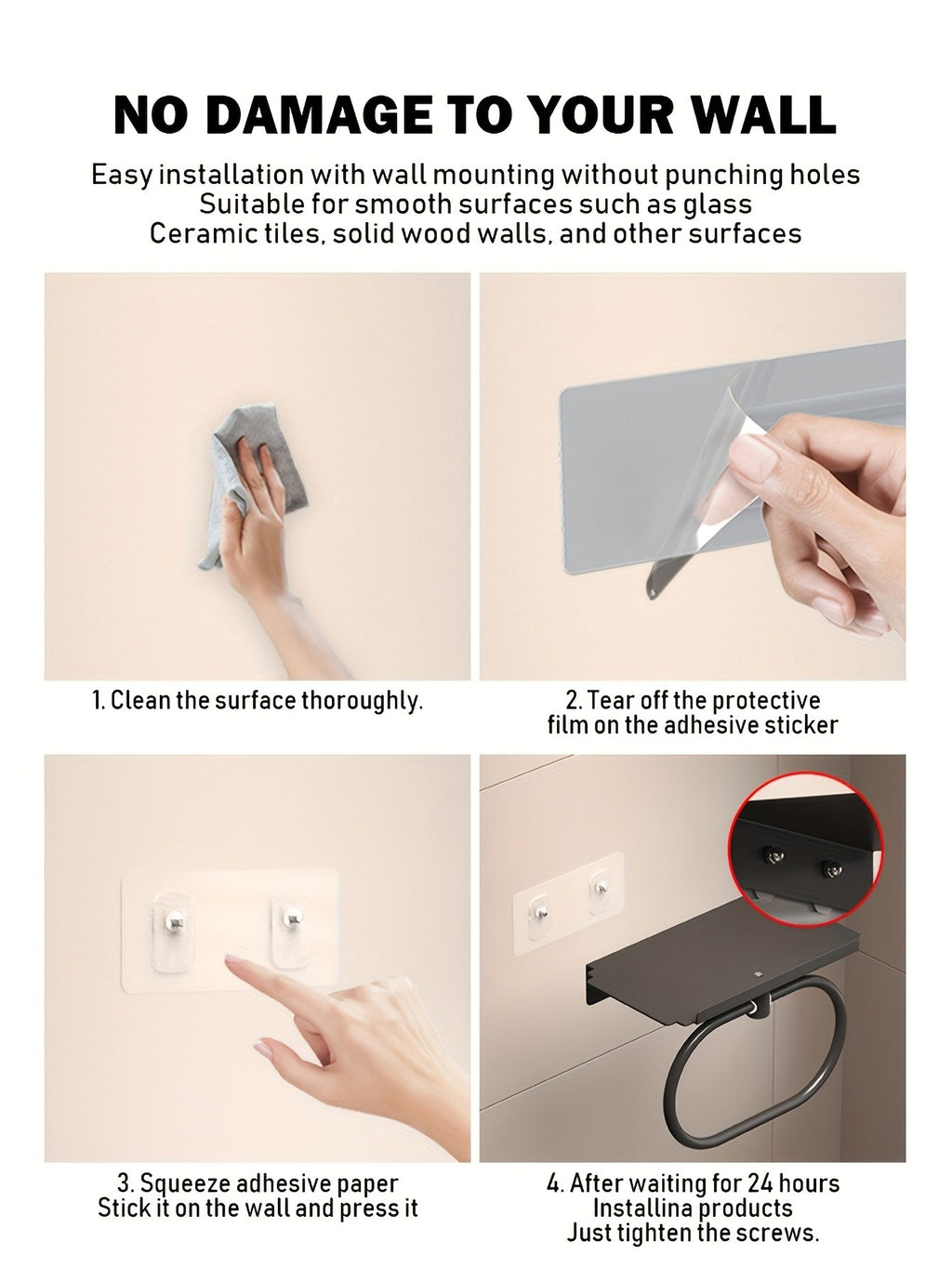 Oval Metal Towel Ring Wall Mounted – No-Drill Bathroom Organizer, Modern Matte Black Finish, Durable & Elegant Home Decor