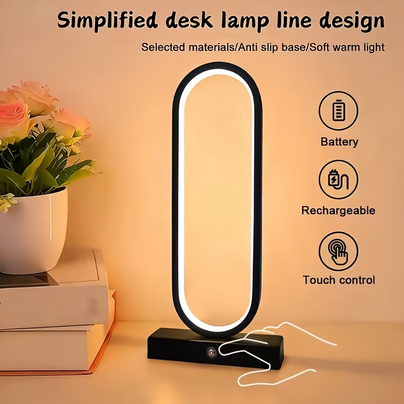 Modern Aluminum LED Ring Table Lamp, 3-Color Touch Control, USB Charging, 12.8" Spiral Metal Bedside & Desk Light – 1pc or 2pc