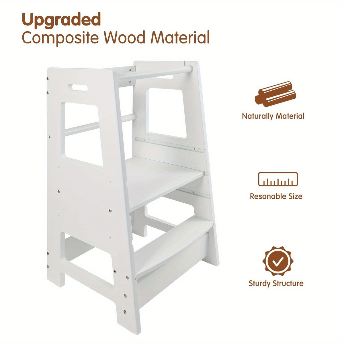 Toddler Learning Tower Kitchen Helper Stool – Safe Standing Step Stool for Kids at Kitchen Counter, Adjustable Height Toddler Tower for Cooking & Learning, Available in Random & Wood Color