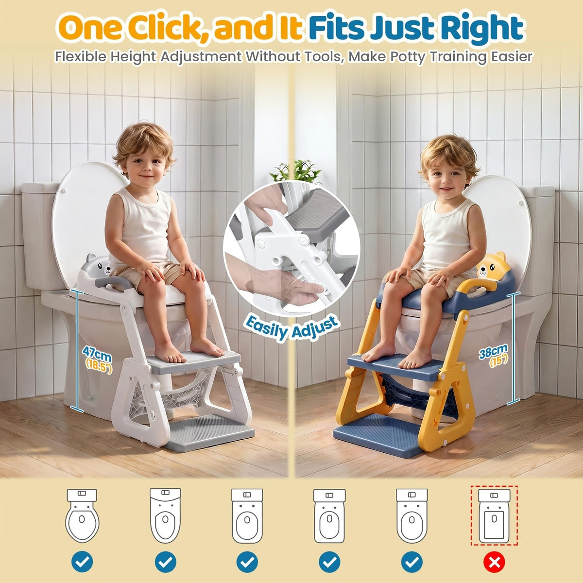 2-in-1 Potty Training Toilet Seat with Step Stool for Toddlers – Adjustable Height, Anti-Slip Pad & Splash Guard for Boys & Girls