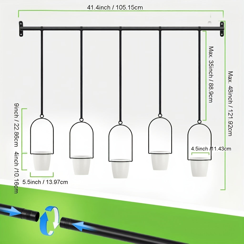 Vertical Planter Set with Adjustable Metal Rod, Iron Rings & Hanging Flower Pots for Window Sill & Balcony, Mini Vertical Garden Kit for Indoor Outdoor Plants, Space-Saving Patio Planter