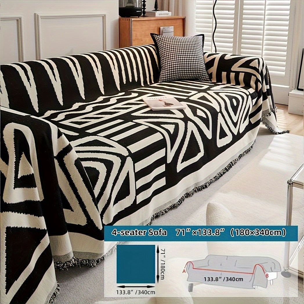 Bohemian Sofa Cover Pet Scratch Resistant Non-Slip Furniture Protector Throw Blanket for Living Room Bedroom – All Season Couch Cover in Black & Gray, 4 Sizes