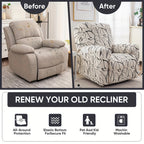 Recliner Slipcover Set of 4 with Side Pocket, Extra Large Jacquard Stretch Furniture Protector Cover, Elastic Band Closure, 92% Polyester All-Season Recliner Chair Cover for Living Room, 10 Patterns
