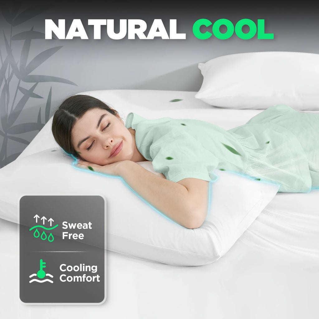 Bamboo Cooling Bed Sheet Set with Deep Pocket Fitted Sheet & Pillowcases – Breathable Soft Bedding for Hot Sleepers, Queen King Full Cal King Twin