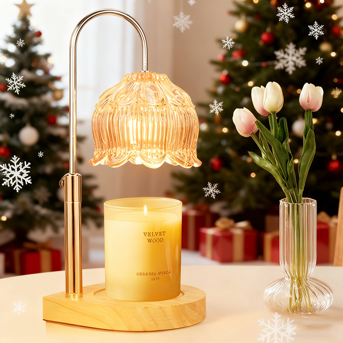 Candle Warmer Lamp Adjustable Height Dimmable Flameless – Vintage Iron Tabletop with Timer, 120V, Home Decor Gift