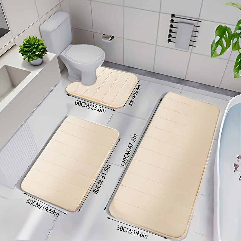 Plush Memory Foam Bath Mat Set 3 Piece – Soft Non-Slip Fast Absorbent Machine Washable Thickened Bath Rug for Bathroom, Shower, Kitchen & Bedroom – 9 Colors