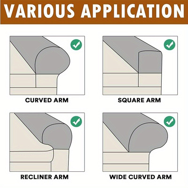 Sofa Armrest Covers Set of 2 Stretch Spandex Elastic Plaid Slip-On Arm Protectors for Couch Chair Universal Fit Pet Hair Scratch Guard Dark Gray