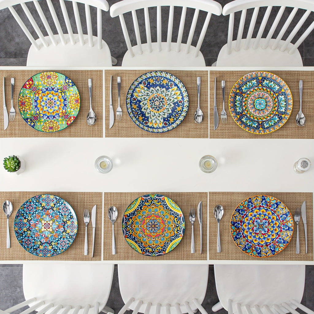 Bohemian Porcelain Dinner Plate Set of 6 - 10.5 Inch Large Serving Plates, Microwave & Dishwasher Safe, Elegant Ceramic Dinnerware for Daily Use, Parties & Gifting