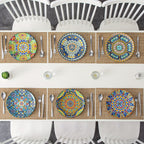 Bohemian Porcelain Dinner Plate Set of 6 - 10.5 Inch Large Serving Plates, Microwave & Dishwasher Safe, Elegant Ceramic Dinnerware for Daily Use, Parties & Gifting