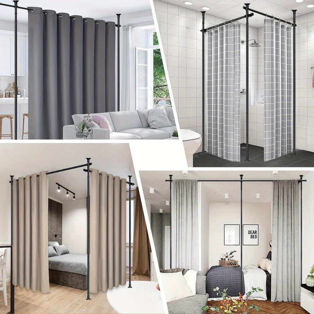 Floor to Ceiling Room Divider Rod No Drill Tension – Adjustable 4-10ft Tall 28-114" Wide Heavy Duty Curtain Partition Stand for Bedroom Studio Apartment, Matte Black White