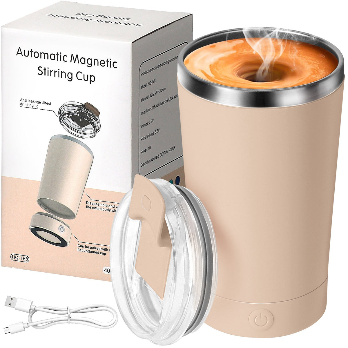 Self Stirring Mug 14oz Rechargeable – 316 Stainless Steel Automatic Magnetic Stirring Coffee Cup with Lid for Coffee, Tea & Hot Chocolate