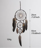 Handmade Feather Rattan Wind Chime Wall Hanging Boho Eclectic Bedroom Decor Dream Catcher Festival Gift Brown Rainbow