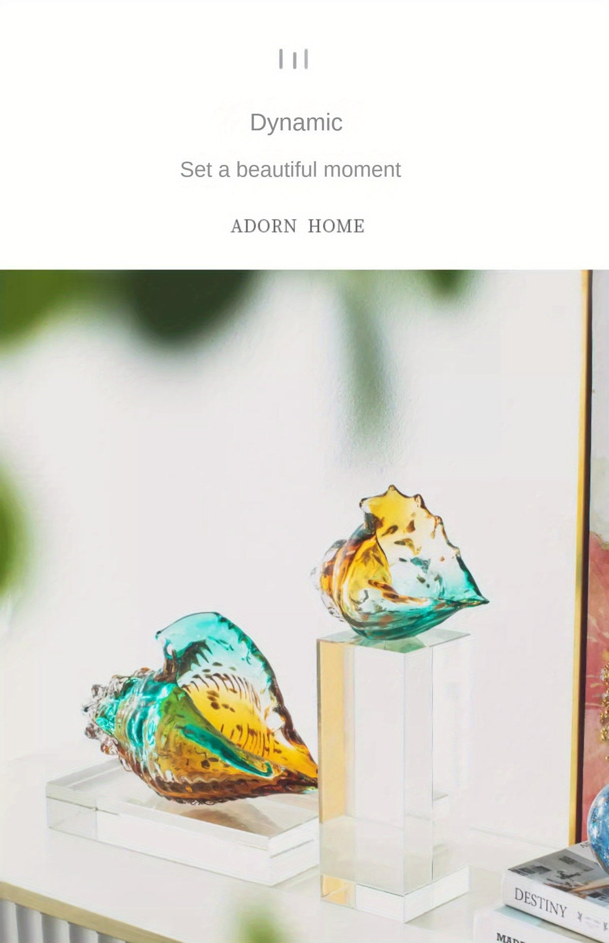 Handmade Glass Conch Art Decoration – Ocean Series Collectible Glass Seashell Sculpture, Tabletop Candy Dish Centerpiece for Bookshelf Dining Table Entryway Living Room Cabinet Home Decor